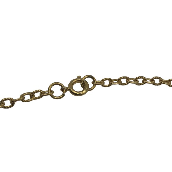 Vintage 70s Agate Cabochon Pendant Gold Tone Leaf Frame Necklace Statement Boho - Picture 8 of 9